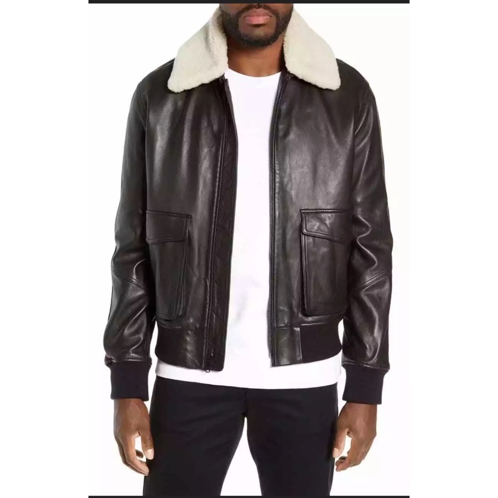 Vince Leather Aviator Jacket & Removable Collar